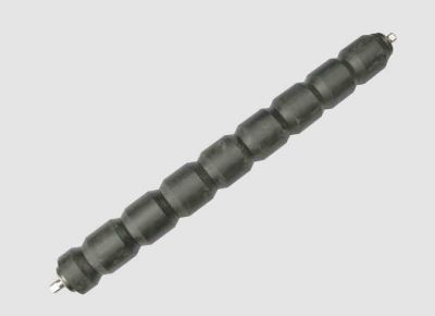 Self-cleaning return idler with rubber discs designed to prevent material buildup and maintain straight conveyor belt tracking