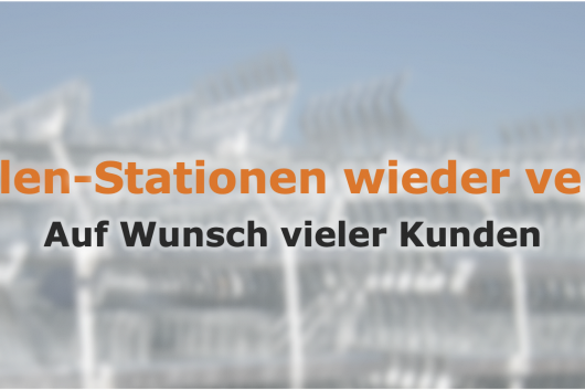 Ankündigungsbanner des Tragrollen24 B2B-OnlineShops über die erneute Verfügbarkeit und Lieferbarkeit von Tragrollen-Stationen für Förderbandanlagen
