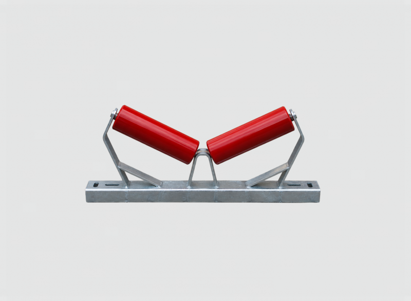 Two-part upper belt station designed for reliable belt guiding in industrial conveyors