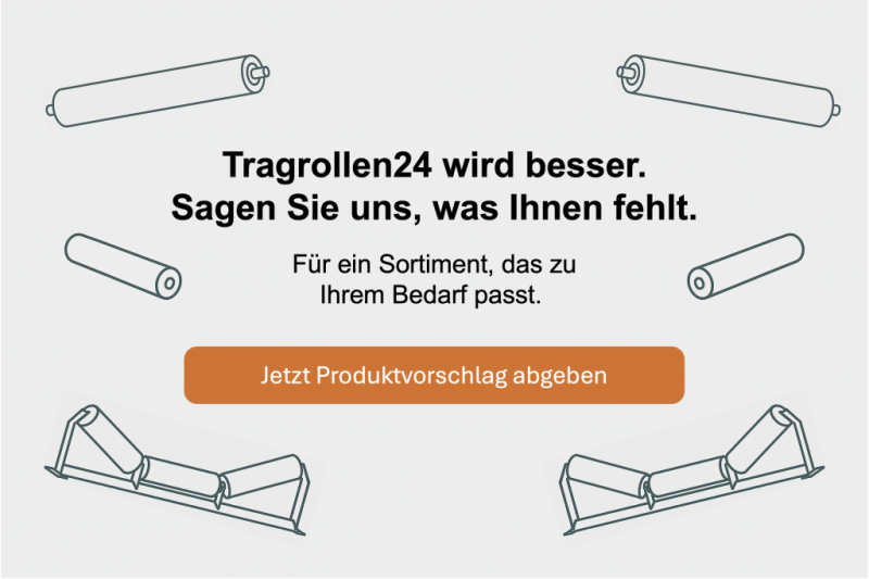Infobanner des Tragrollen24 B2B-OnlineShops mit der Aufforderung an Kunden, Produktvorschläge und Feedback für eine maßgeschneiderte Sortimentserweiterung abzugeben