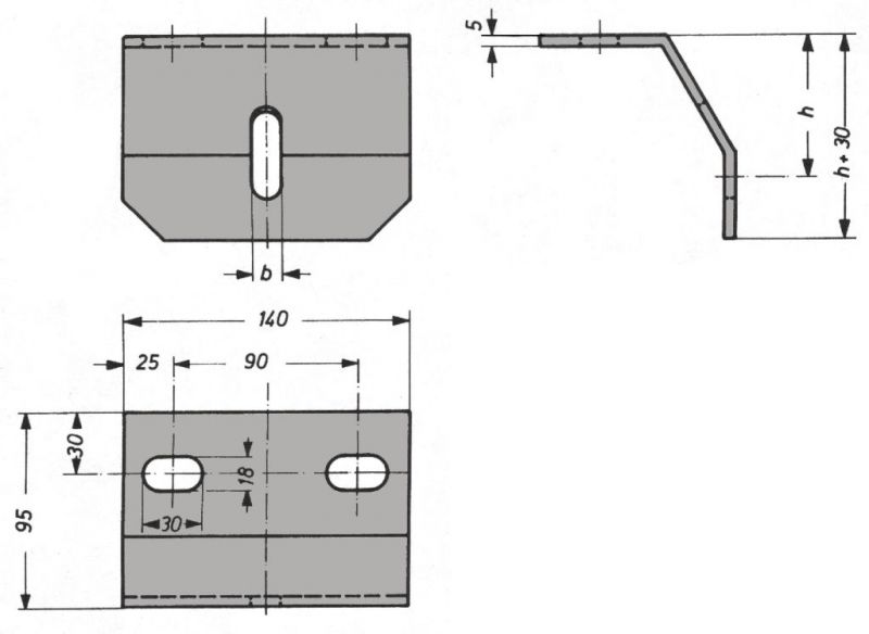 Technical dimensional drawing of a lower belt station with return roller bracket for conveyor systems