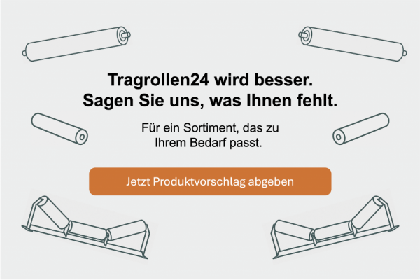 Infobanner des Tragrollen24 B2B-OnlineShops mit der Aufforderung an Kunden, Produktvorschläge und Feedback für eine maßgeschneiderte Sortimentserweiterung abzugeben