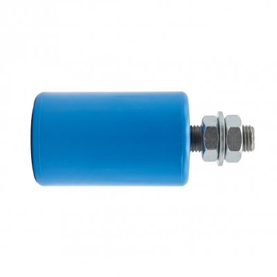 Non-corrosive plastic vertical side guide idler designed for gentle belt edge alignment and quiet conveyor operation