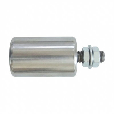 Light-duty vertical side guide idler with a plain, un-coated steel finish for conveyor belt alignment in dry environments