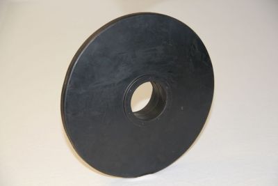 Large black rubber support disc segment for conveyor belt return rollers