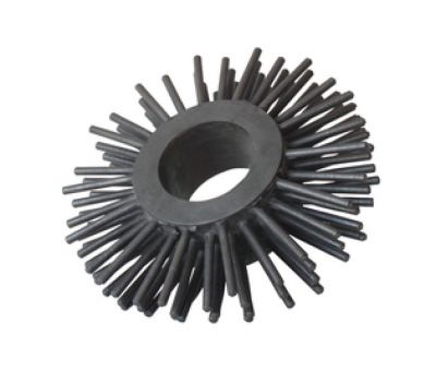 Individual interlocking cylindrical brush ring with durable bristles used as a spare part for modular conveyor belt cleaning idlers
