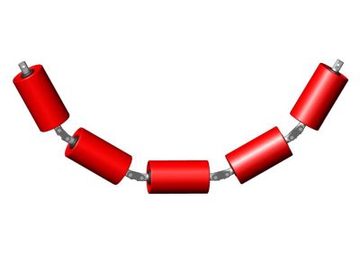 Heavy-duty 5-part garland roller assembly offering superior troughing and belt support for large-scale bulk handling