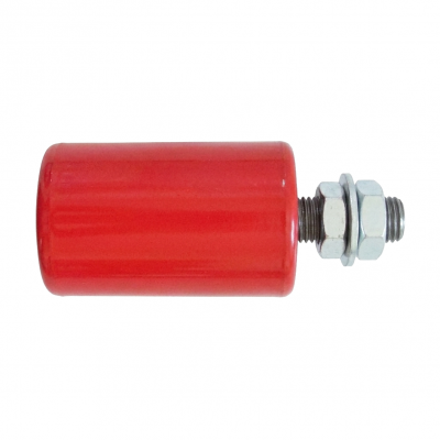 Red vertical side guide idler for conveyor systems to ensure correct belt alignment and prevent edge damage
