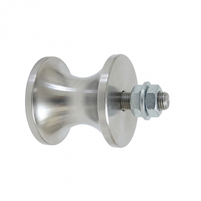 Tapered diabolo vertical guide idler designed for optimal centering and gentle edge tracking of conveyor belts